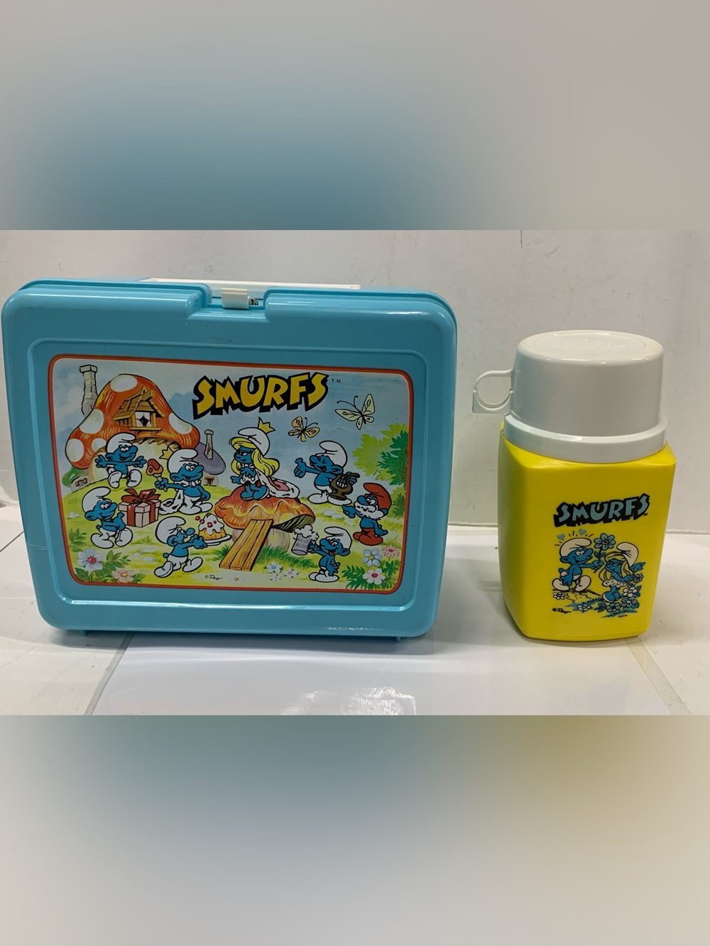 Vintage 1980s Smurfs Lunchbox by Thermos School Lunch Box Plastic With Thermos